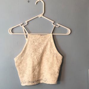 white lace halter crop top